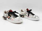 Dolce & Gabbana Portofino Sneakers In Printed White Leather Size 37 Fw1225lxzdu