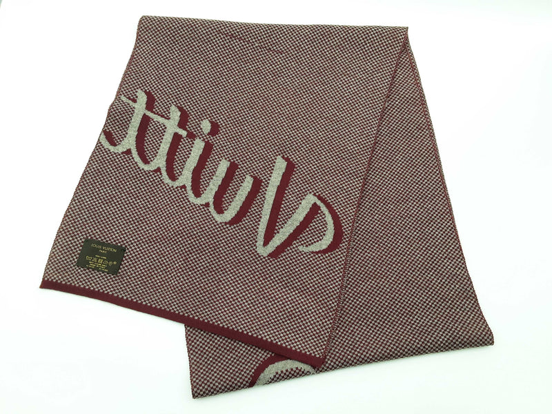 Louis Vuitton Signature Logo Red Gray Wool Scarf Do1025lrxde