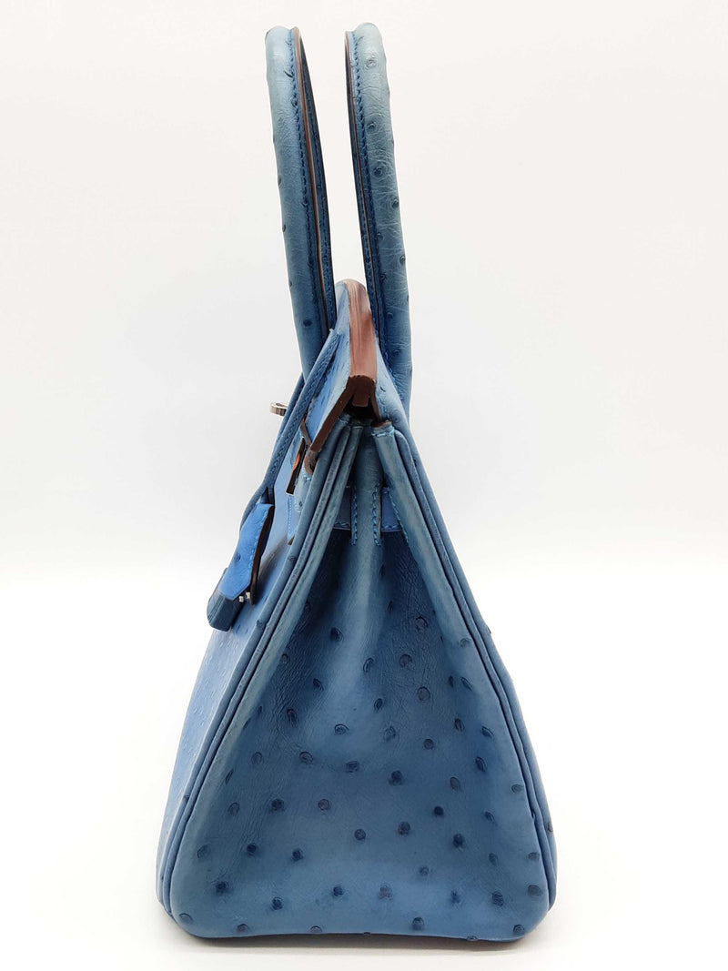Hermes Birkin 30 Mykonos Blue Ostrich Leather Palladium Handbag Do0325lcxzxde