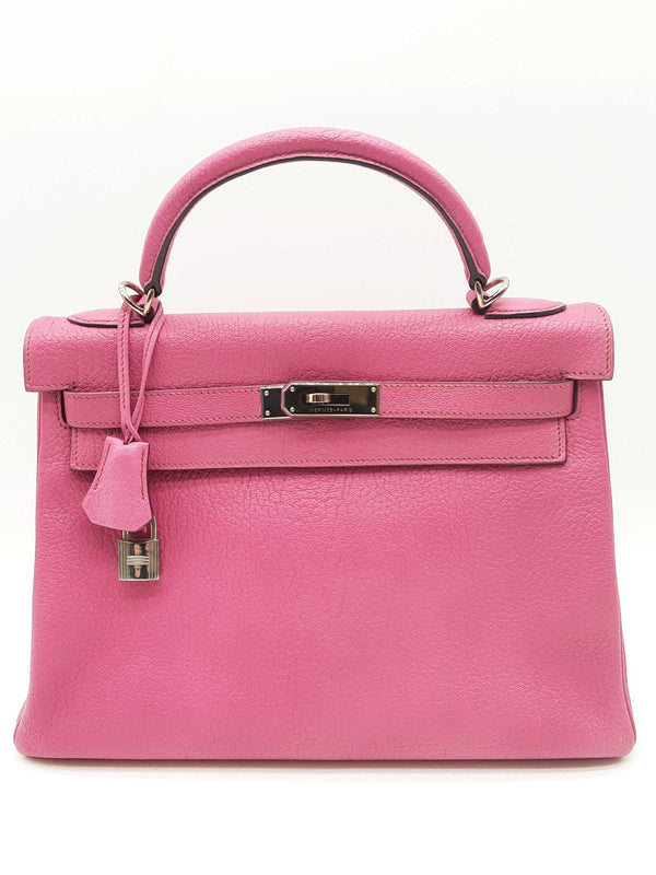 Hermes Kelly 32 Rose Pourpre Pink Chevre Mysore Palladium Shoulder Bag Do0323eizxde