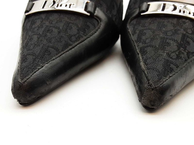 Christian Dior Black Logo Canvas Leather Heels Size Eu 40 Do0525lrxde
