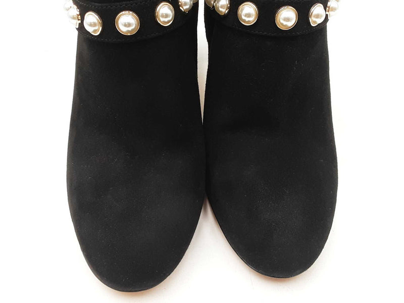 Kate Spade Stunner Faux Pearl Booties In Black Suede Size Us 9.5b Fw0725ixdu
