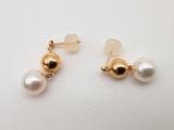 White Pearl 18k Yellow Gold 2.0g Dangle Rubber Back Stud Earrings Do0825srde