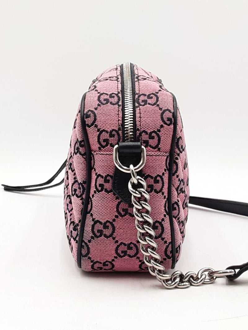 Gucci Gg Marmont Diagonal-quilted Canvas Shoulder Bag In Pink Fw0825ozxdu