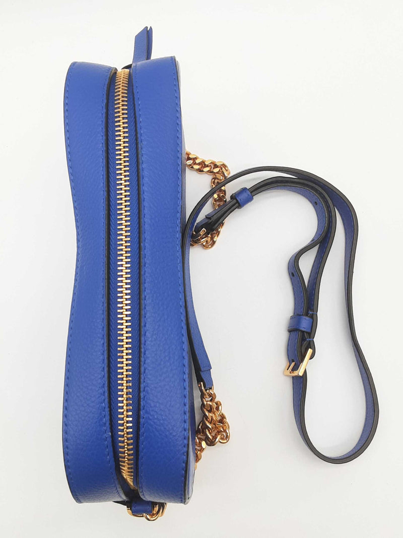 Versace Virtus Camera Blue Grainy Leather Chain Crossbody Bag Do0625wrxde