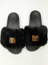 Mcm Faux Fur Logo Slides Size 8 Eb0824rxdu