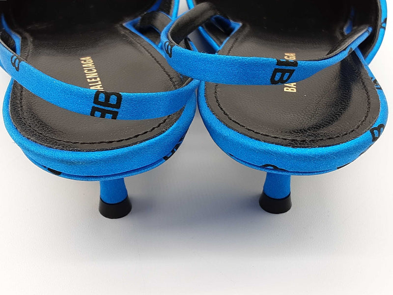 Balenciaga Knife Mules Logo Blue Satin Heels Size Eu 38 Do0725pxde
