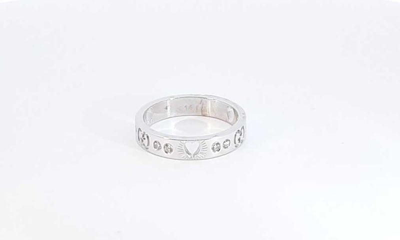 Gucci .36 Cts Tw Diamond & 18k White Gold Icon Heart Ring Size 6.75 Eb0124ixzdu