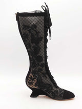 Dior Embroidered Mesh Suede Naughtily-d Knee Boots Black Size 37 Aa1125wzxsa