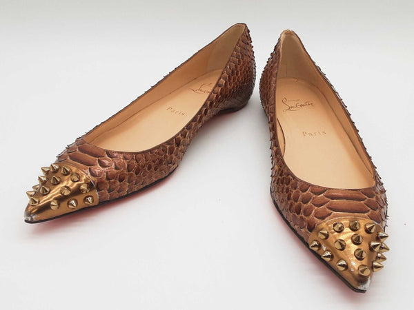 Christian Louboutin Brown Snakeskin Flats Size Eu 38.5 Do0525rxde