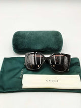 Gucci Gg1300s Square Sunglasses In Havana Tortoise With Web Stripe Eb1125oxzdu
