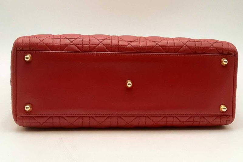 Christian Dior Red Lambskin Cannage Lady Dior Top Handle Bag Eb0225lxxzsa