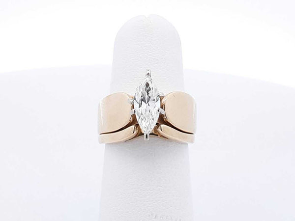 1.0 Ctw Marquise-cut Diamond & 14k Yellow Gold Engagement Set 11 Gram Size 5. 25