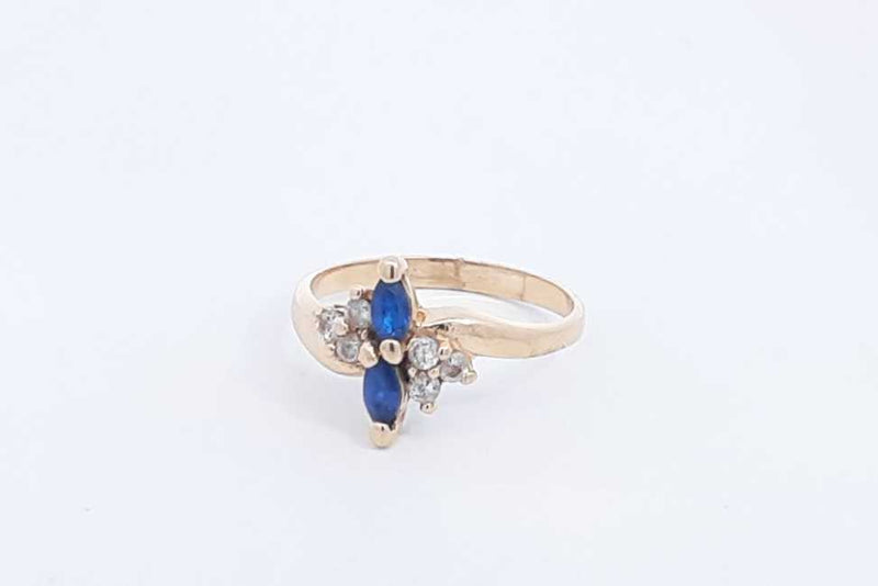 Dark Blue Gemstone & Cubic Zirconia Ring 14k Yellow Gold 2.5g Size 7 Eb1124exsa