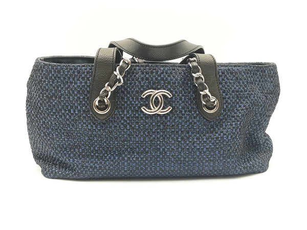 Chanel Deauville 2-way Blue And Black Raffia Tote Bag Sd0925lzxzsa