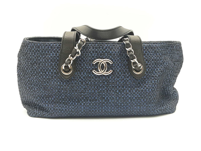 Chanel Deauville 2-way Blue And Black Raffia Tote Bag Sd0925lzxzsa