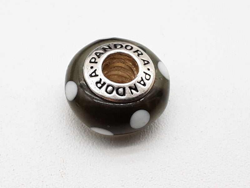 Pandora White Dots Gray Murano Glass 0.925 Silver 3.0g Charm Do0425cde
