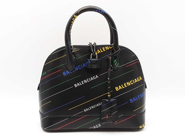 Balenciaga Small Ville Top Handle Bag In Logo Printed Black Leather Fw0925orxdu