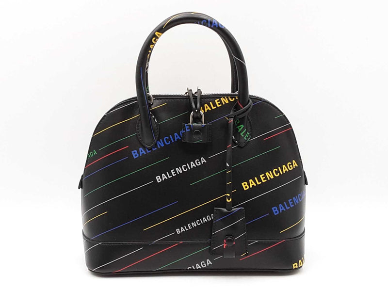 Balenciaga Small Ville Top Handle Bag In Logo Printed Black Leather Fw0925orxdu