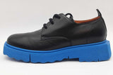 Off-white Black Leather Sponge Derby Shoes With Blue Soles Size 46 Eb0925lxzde