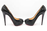 Christian Louboutin Spikes Black Patent Leather Heels Size 37 Eb0724crdu