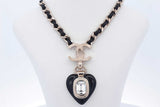 Chanel Cc Heart Drop Pendant Necklace Metal With Leather 16.5-19.5 In Eb626pxzde