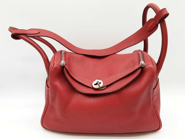 Hermes Lindy 28cm Rubis Red Clemence Palladium Hardware Shoulder Bag Do0425lexzde