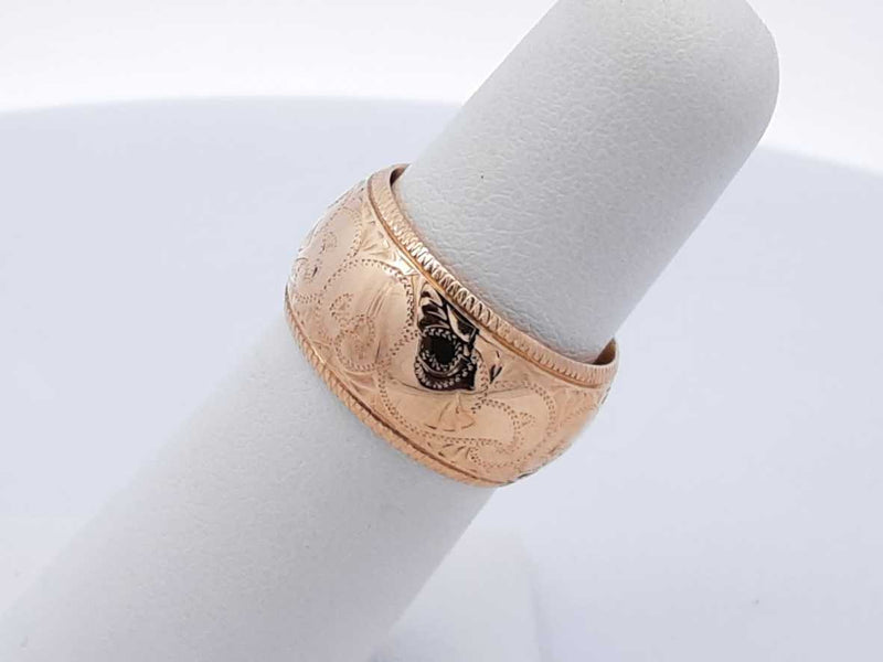 14k Yellow Gold Etched Scroll Coin-edge Ring 10.1 Grams Size 5.5 Fw0425wrzdu