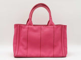 Prada Small Canapa Logo Print Tote Bag In Peony Pink Cotton Canvas Fw0626orzdu
