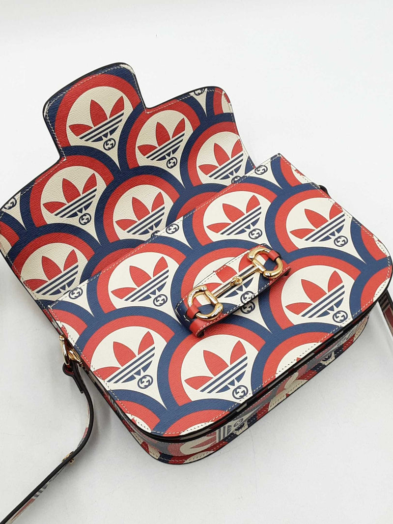 Gucci X Adidas Horsebit 1955 Handbag In Shanghai Trefoil Leather Fw01025izxdu