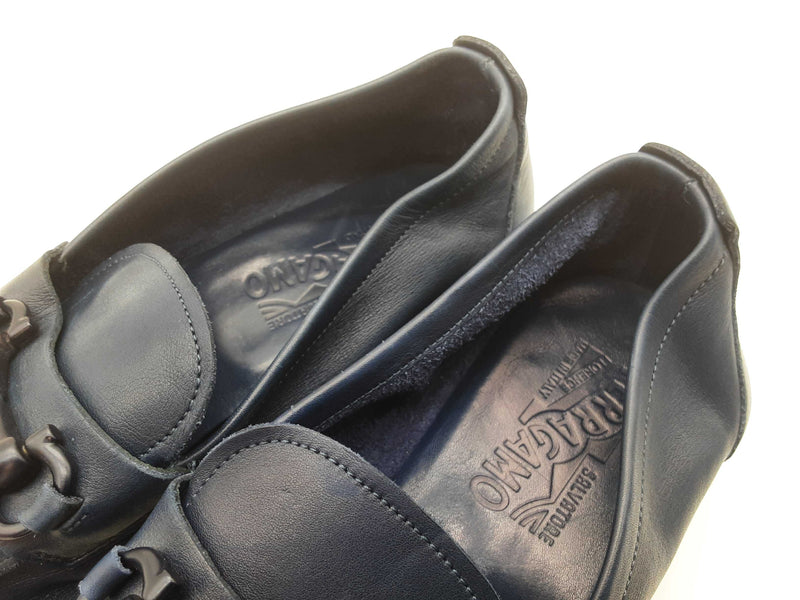 Salvatore Ferragamo Manfredi Gancio Navy Blue Leather Loafers Size 9d Do0525rxde