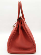 Hermes Birkin 35 Red Clemence White Interior Palladium Handbag Do0925lxzxzde