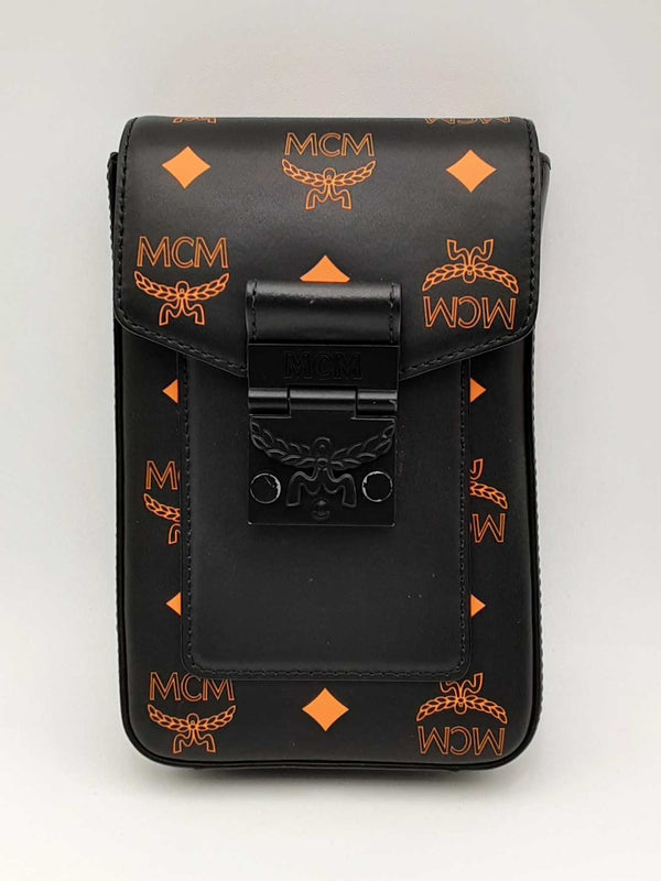 Mcm Logo Color Splash Black Leather Crossbody Eb0924lrxsa