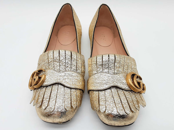 Gucci 453373 Gg Gold Metallic Marmont Flats Size Eu 36.5 Do0925lcrde