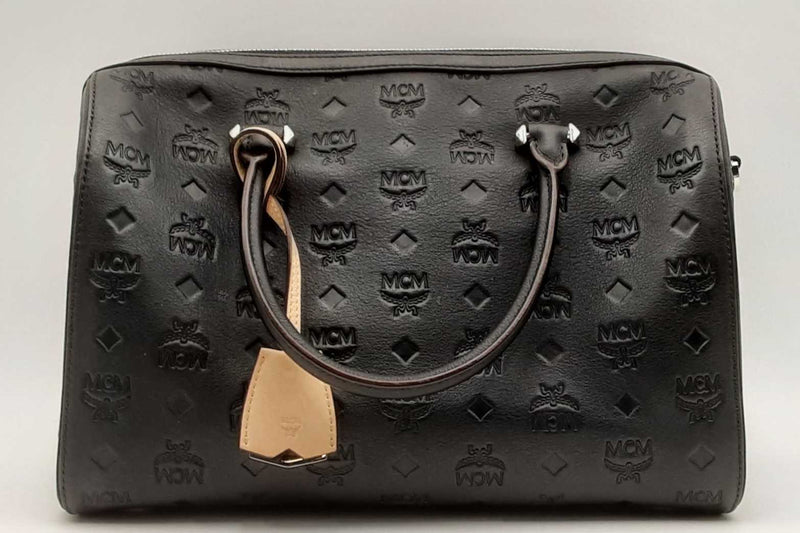 Mcm Ottomar Monogram Black Leather Boston Bag Eb0225lrxsa