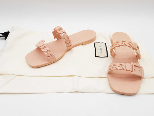Gucci Pink Chain Link Accent Rubber Slide Sandels Size Eu 38 Do0725lcrde