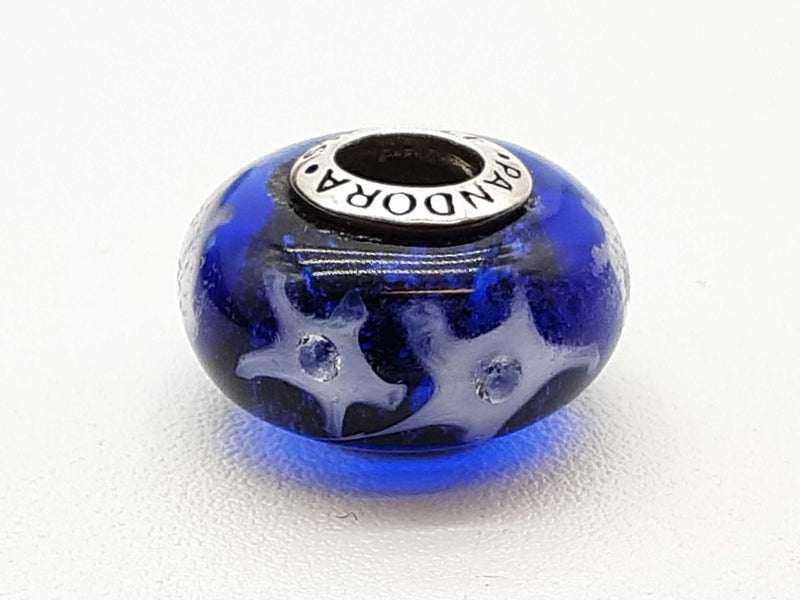 Pandora White Stars Blue Murano Glass 0.925 Silver 3.0g Charm Do0425cde