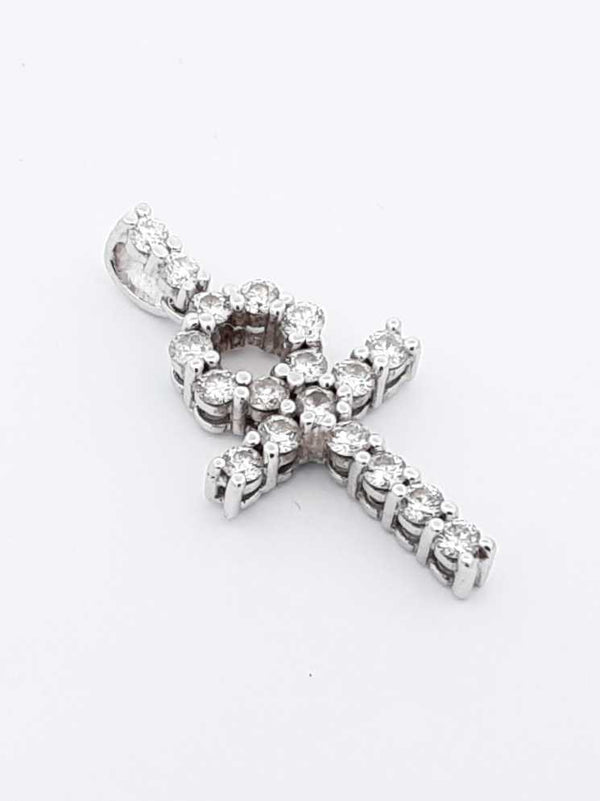 1.26 Cttw Diamond & 10k White Gold Ankh Pendant Fwlrzdu