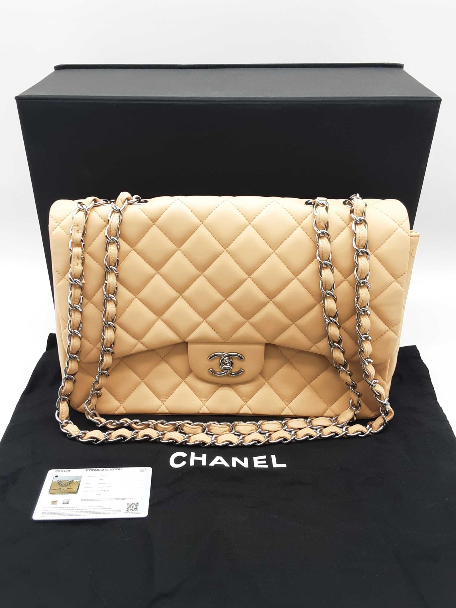 Chanel Classic Single Flap Jumbo Beige Quilted Leather Shoulder