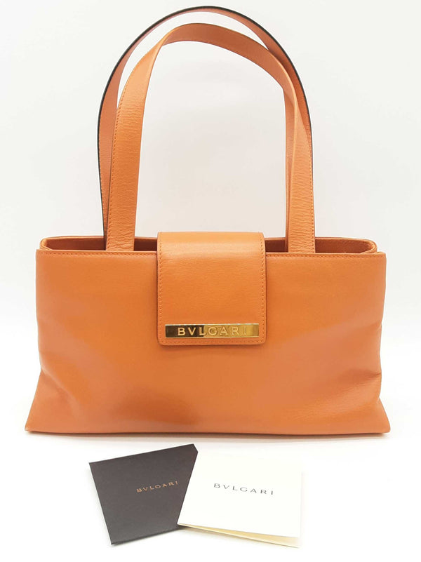Bvlgari Orange Leather Rectangular Tote Shoulder Bag Do1125orxde