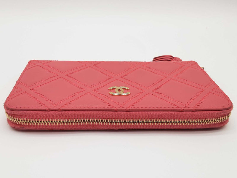 Chanel Pink Diamond Quilted Leather Zipper Wallet Do0425rxzde