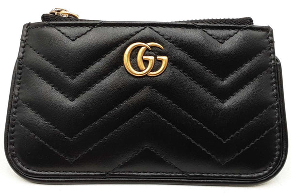 Gucci Black Calfskin Matelasse Gg Marmont Zip Key Pouch Wallet Eb0925oxzdu