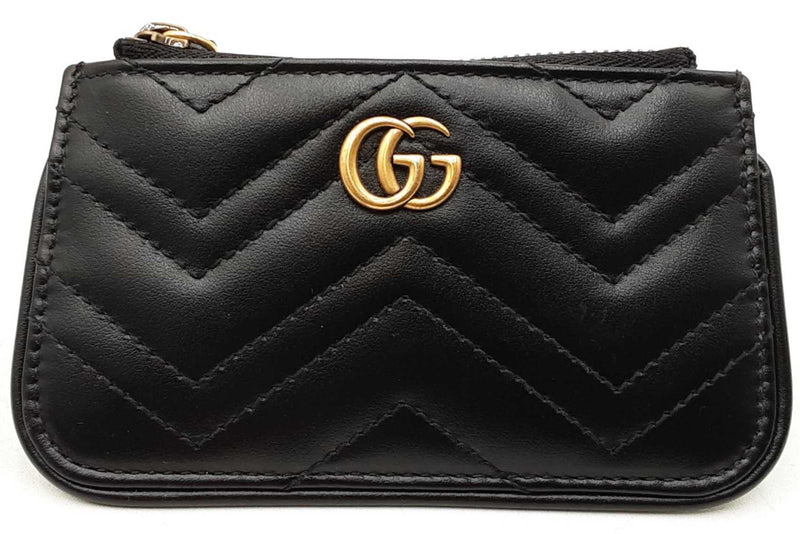 Gucci Black Calfskin Matelasse Gg Marmont Zip Key Pouch Wallet Eb0925oxzdu