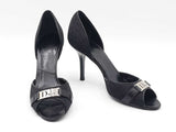 Dior Diorissimo Black Jacquard & Leather Logo Peep-toe Heels Size 5.5 Fw1026cxdu