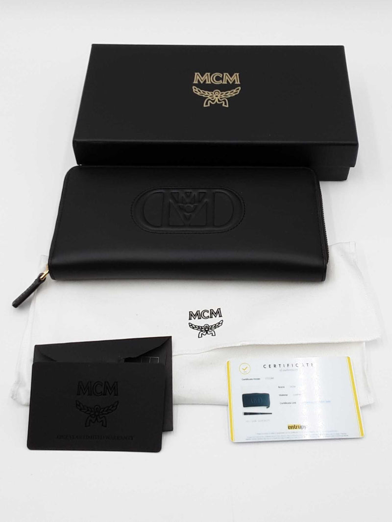 Mcm Mode Travia Black Leather Zip Around Wallet Eb0524orxdu