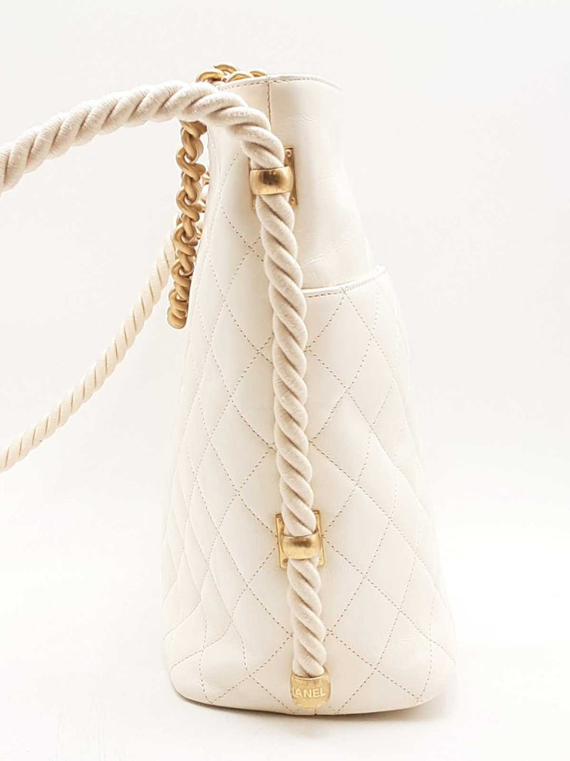 Chanel Crumpled Quilted White Calfskin En Vogue Rope Hobo Bag Eb0325olxzsa