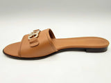 Salvatore Ferragamo Rhodes Beechwood Tan Leather Slides Size 10 Do1224lrxde