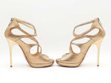 Jimmy Choo Loila Gold Metallic Strappy Peep Toe Heels Size 35.5 Fw0824sxdu