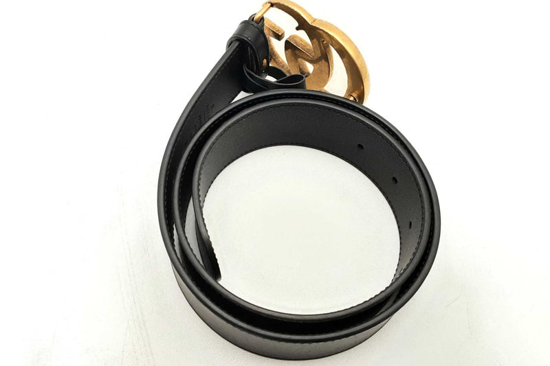 Gucci Black Leather Belt With Gold Tone Gg Buckle Eb0225lxzsa