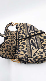 Christian Dior Leopard Print Embroidered Canvas Saddle Bag Eb0126erxdu